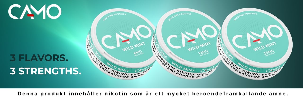 Camo Wild Mint nikotinpåsar i tre styrkor